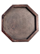 An ornate octagonal Syrian inlaid box, intricately decorated with geometric patterns made from dark wood, iridescent mother-of-pearl, vibrant abalone shell, and pale bone