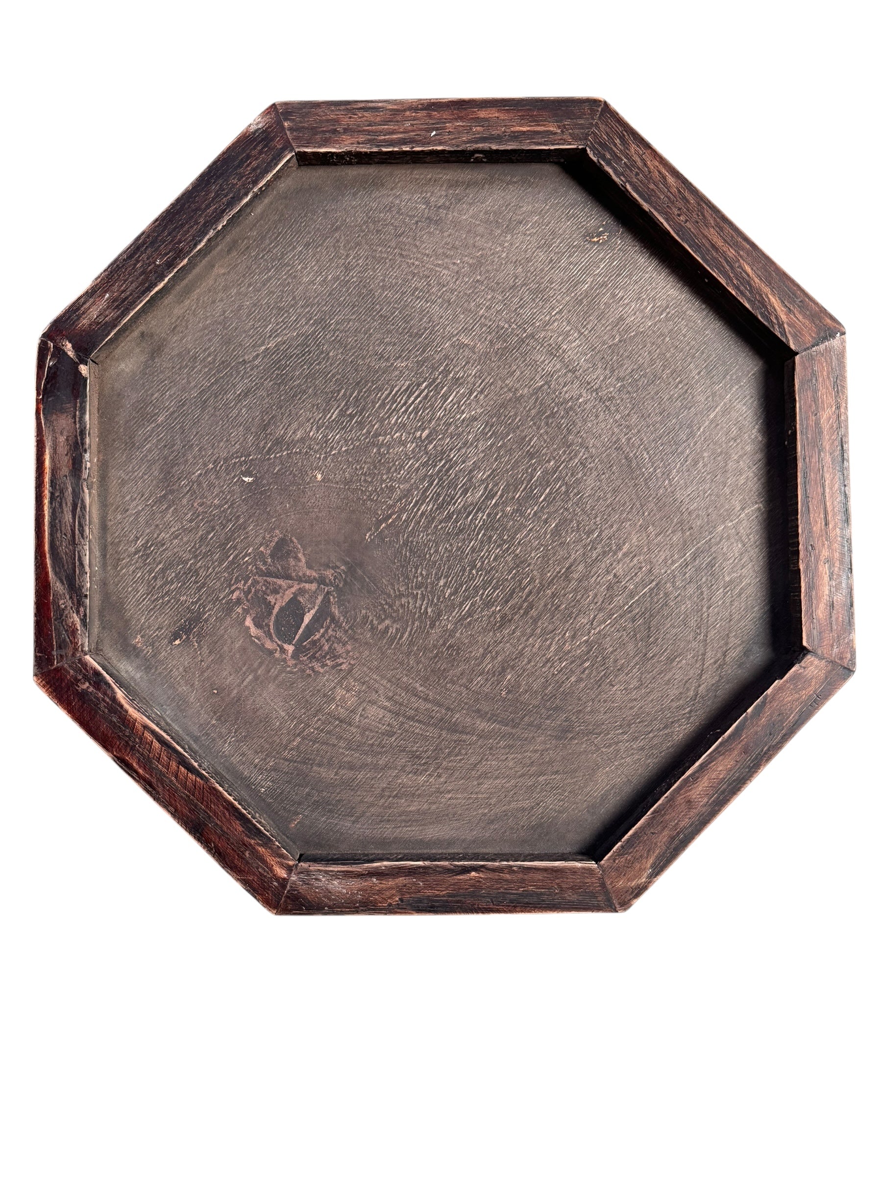 An ornate octagonal Syrian inlaid box, intricately decorated with geometric patterns made from dark wood, iridescent mother-of-pearl, vibrant abalone shell, and pale bone