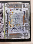 Framed mixed media artwork, 'No. 5' by Sherwin Skynear, 2000. Features abstract textured panels resembling an open book with a gray, white, and subtle colored palette.