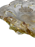 Scalloped amber yellow art glass ashtray with controlled bubbles