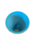 Image of a Venini Anni Trenta art glass vase, featuring a flared silhouette, Talpa colored exterior, and Acquamare interior, created using the Opalino technique