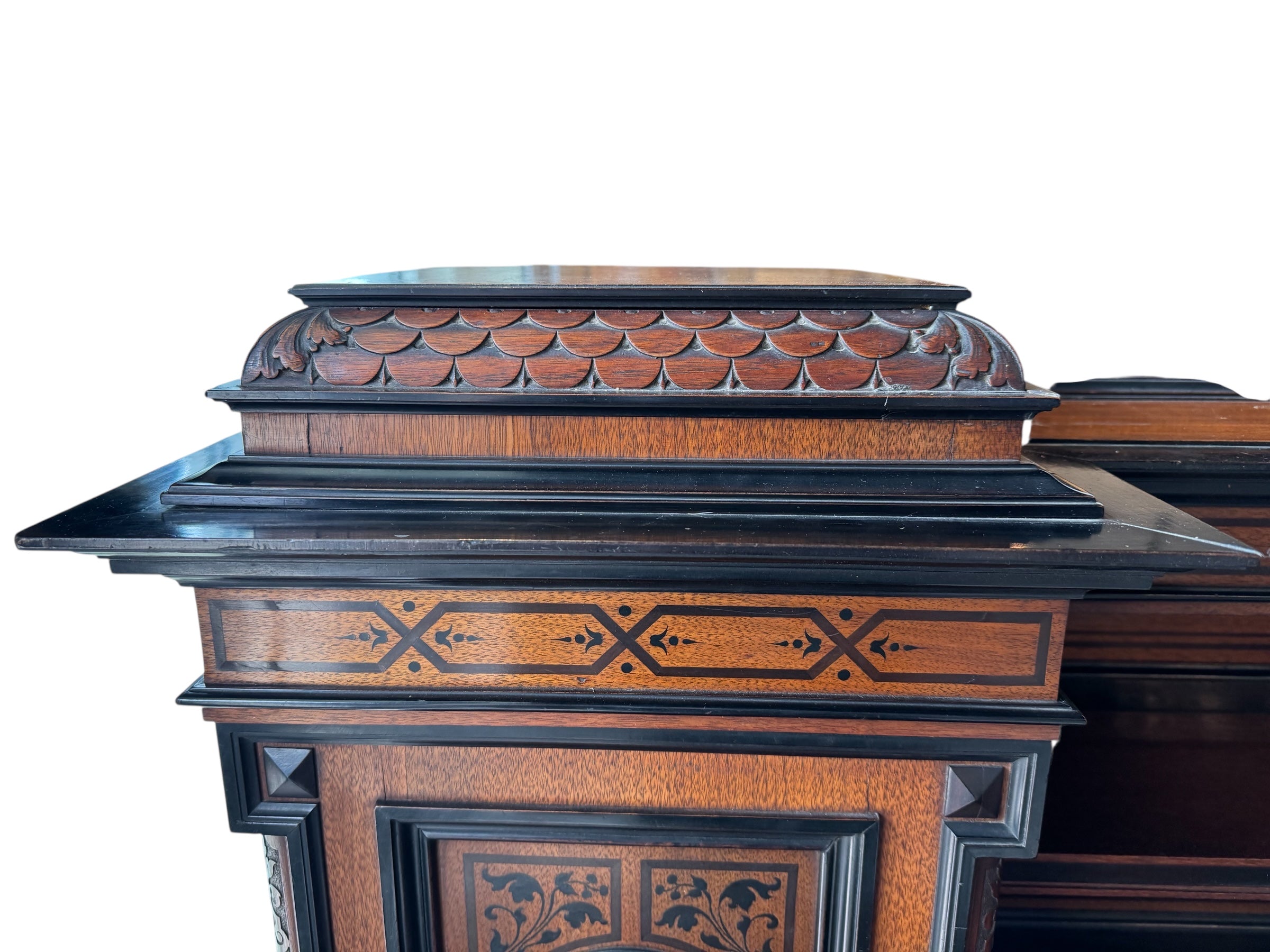 Writing desk
Antique
Victorian
19th-century
English
Walnut
Parcel-ebonized
Construction & Craftsmanship:

Dovetail joints
Handcrafted
Solid wood
Plank construction
Joinery
Construction details
Traditional woodworking

