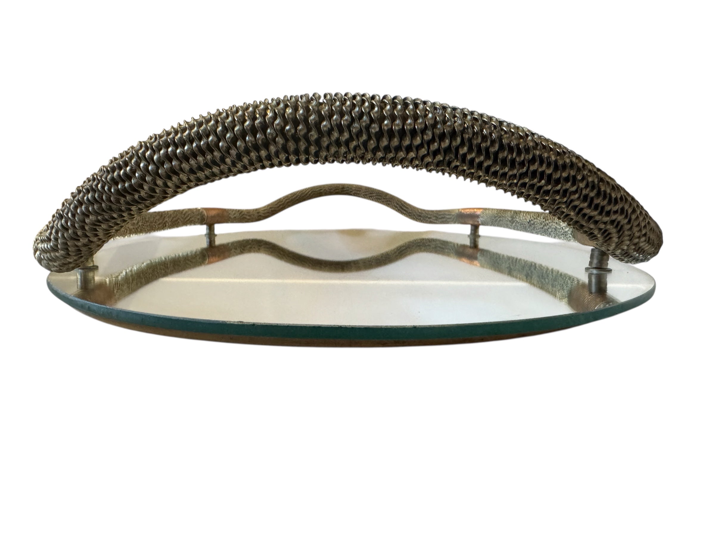 Fontana Arte-style Art Deco mirrored tray with copper detailing.