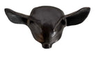 A smooth, dark black-colored ceramic sculpture of a Miniature Pinscher's head. The stylized dog features large, upright pointed ears and a prominent spiked collar around its neck. The surface has a soft sheen, with minimalist indentations for eyes and a rounded snout, creating a sleek and modern aesthetic.