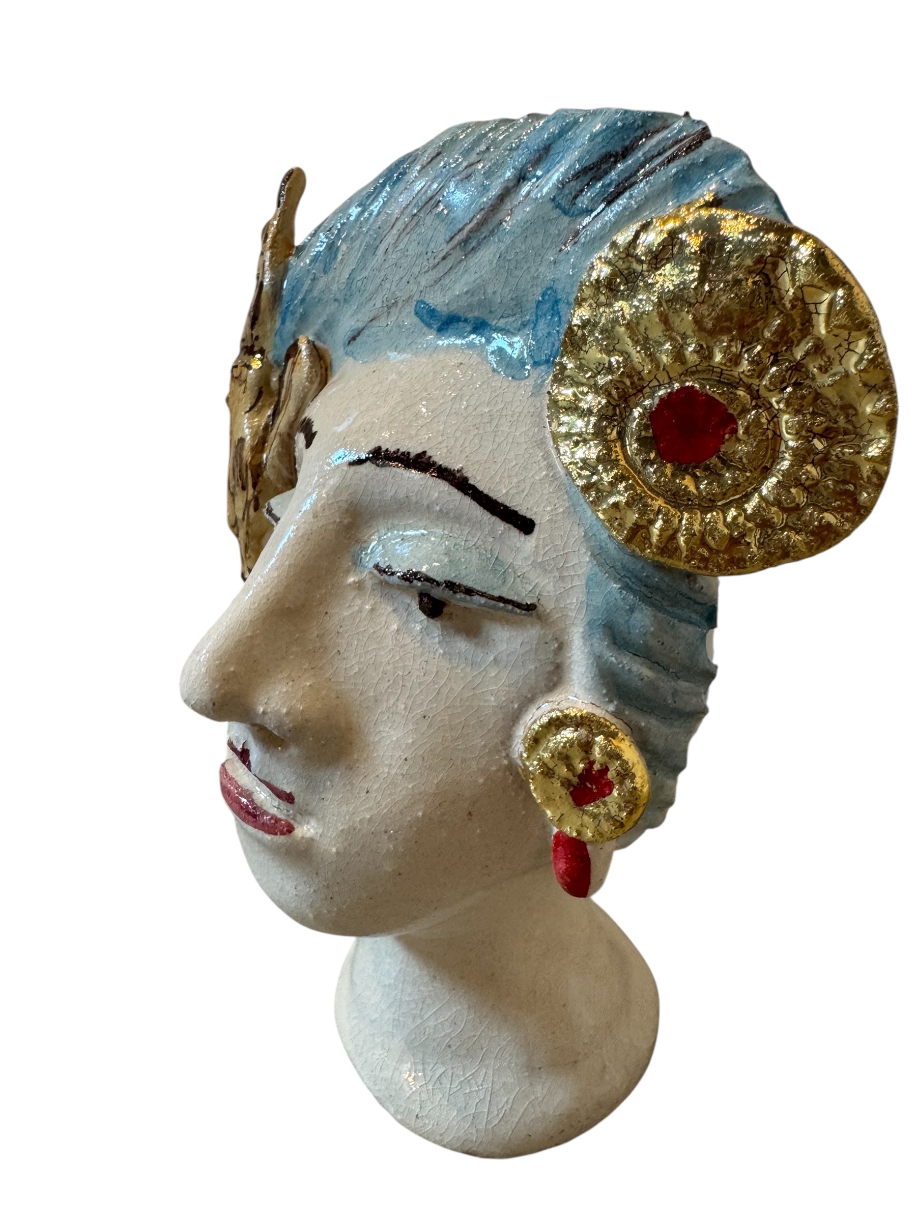 Testine By Dominico Pinto, Dominico Pinto, Ceramic, Contemporary, Grottagile Ceramic, Apulian, Woman, Sculpture, Head Sculpture, Table top, Teste Di Moro Interpretation, Sicilian Folklore, 