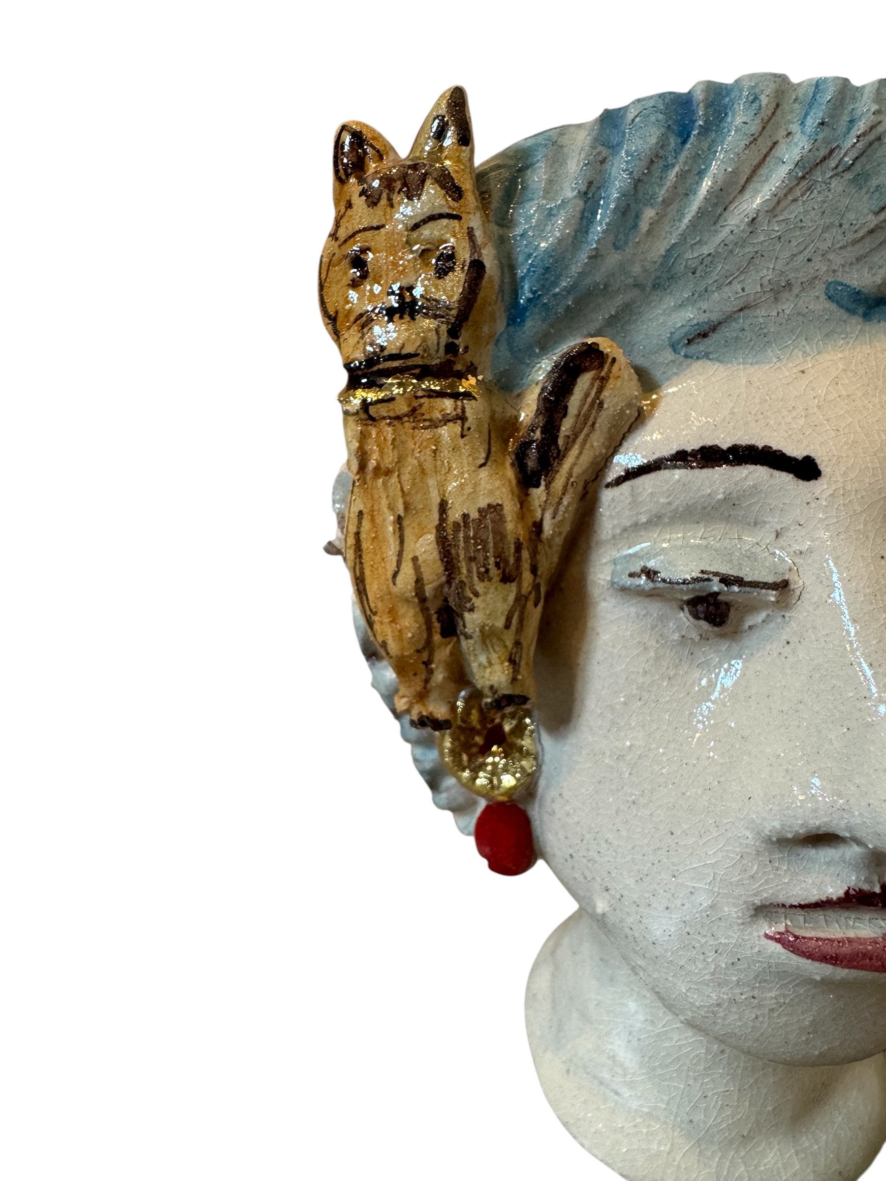 Testine By Dominico Pinto, Dominico Pinto, Ceramic, Contemporary, Grottagile Ceramic, Apulian, Woman, Sculpture, Head Sculpture, Table top, Teste Di Moro Interpretation, Sicilian Folklore, 