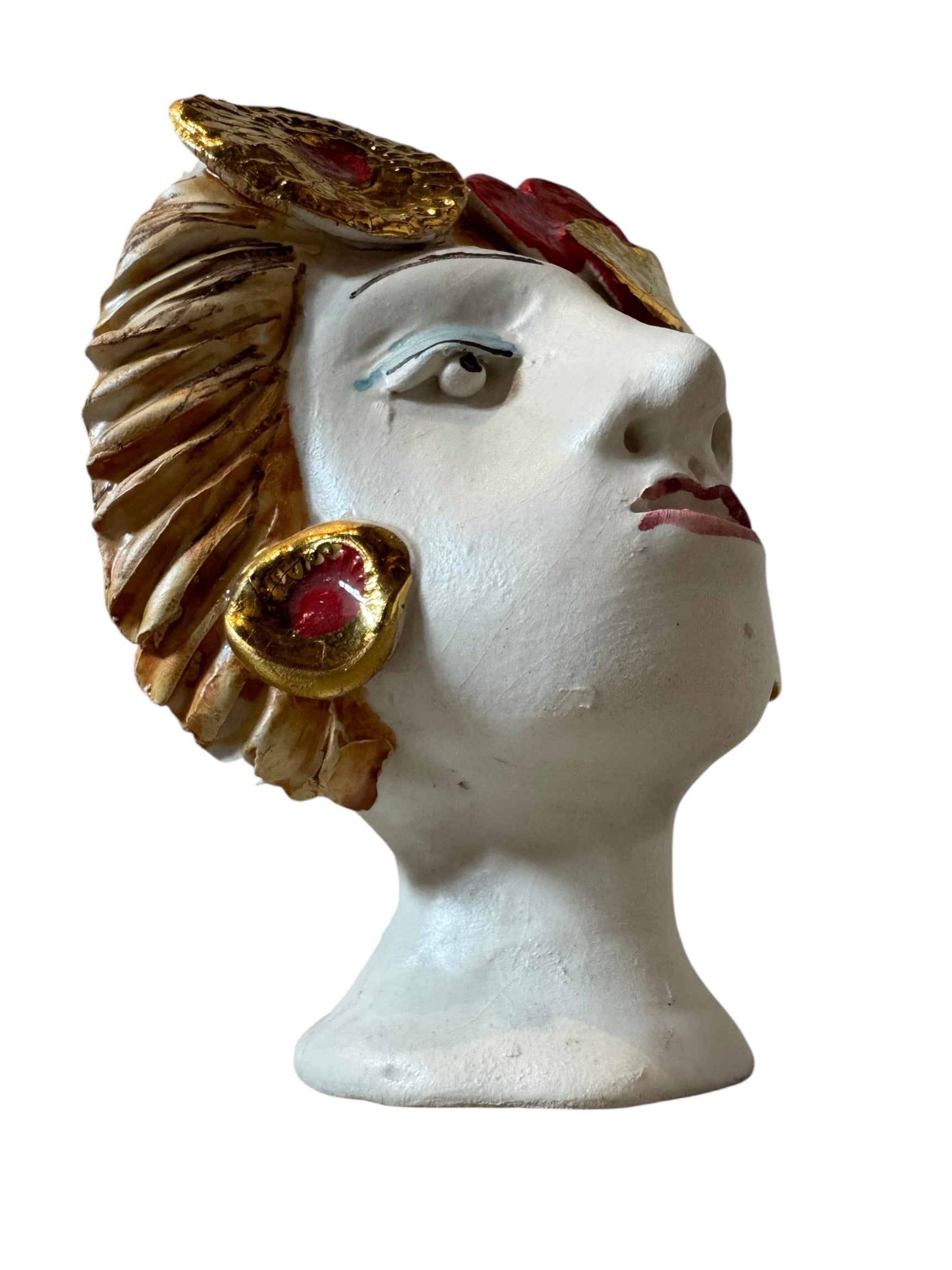 Testine By Dominico Pinto, Dominico Pinto, Ceramic, Contemporary, Grottagile Ceramic, Apulian, Woman, Sculpture, Head Sculpture, Table top