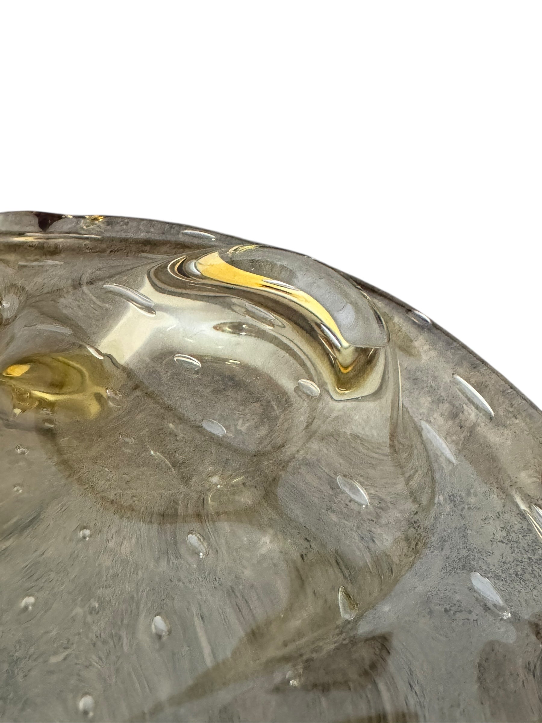 Scalloped amber yellow art glass ashtray with controlled bubbles