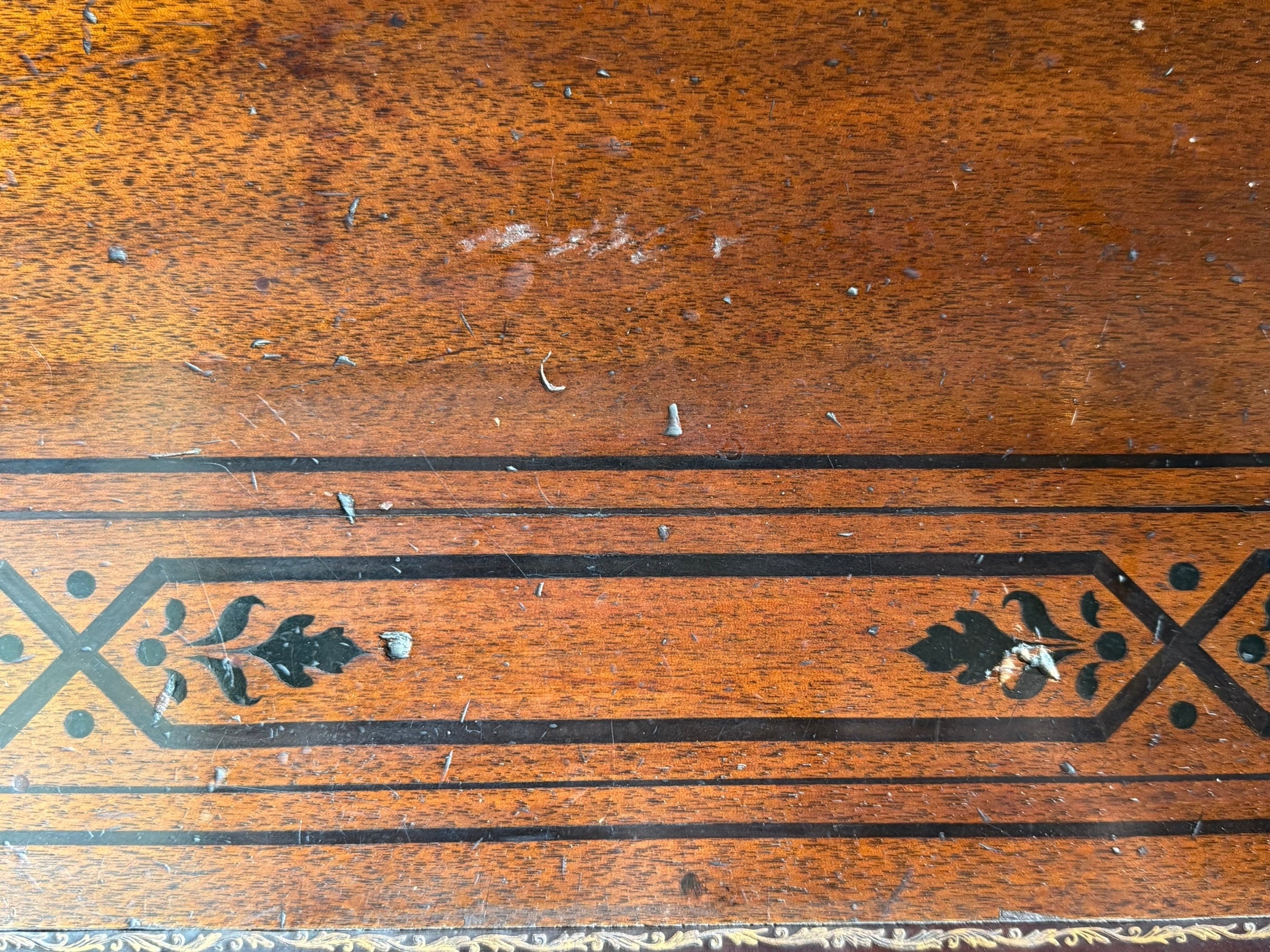 Writing desk
Antique
Victorian
19th-century
English
Walnut
Parcel-ebonized
Construction & Craftsmanship:

Dovetail joints
Handcrafted
Solid wood
Plank construction
Joinery
Construction details
Traditional woodworking
