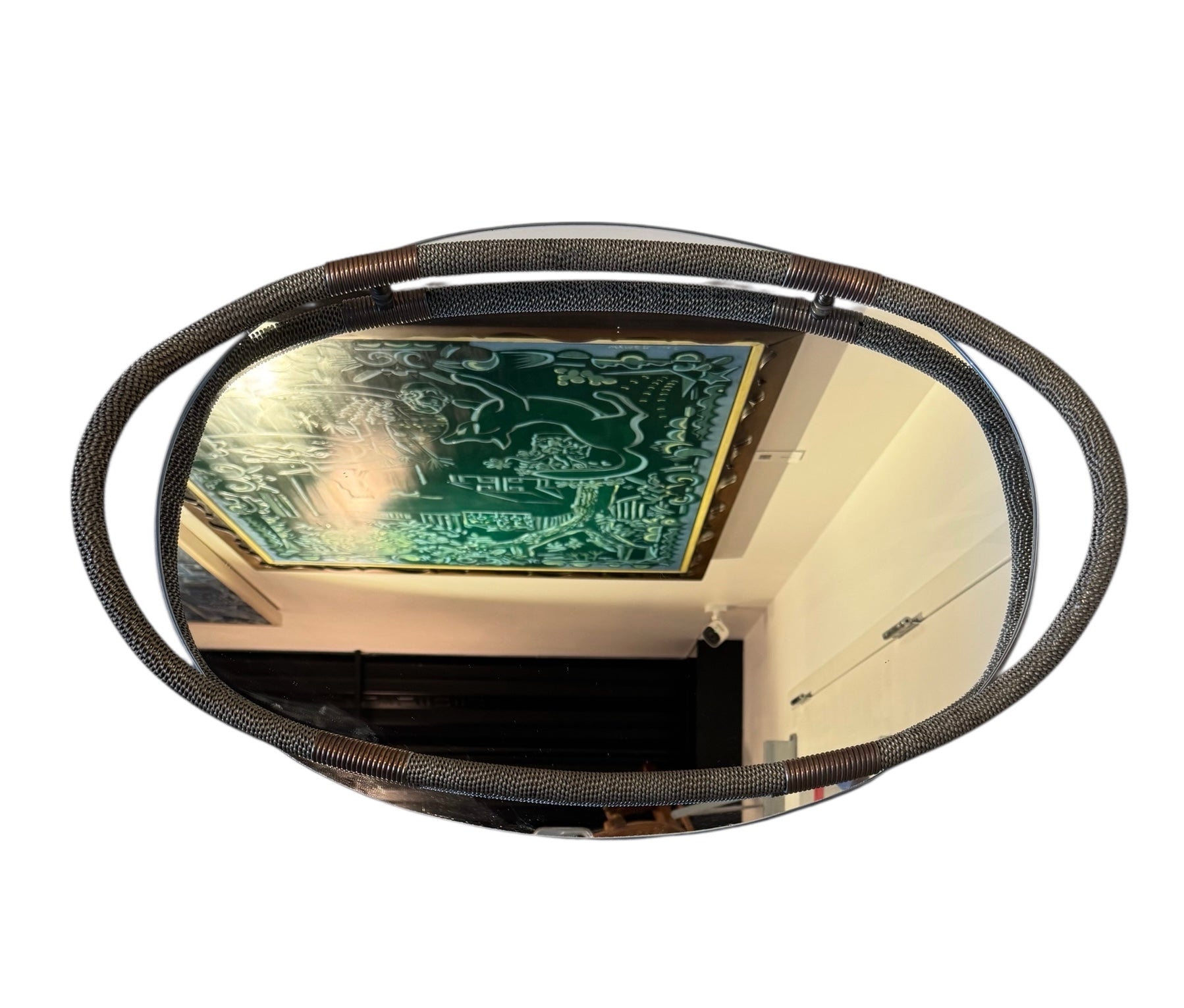 Fontana Arte-style Art Deco mirrored tray with copper detailing.