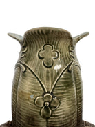 French Art Nouveau Faience Glazed Vases with flower motifs, and thorny wood handles