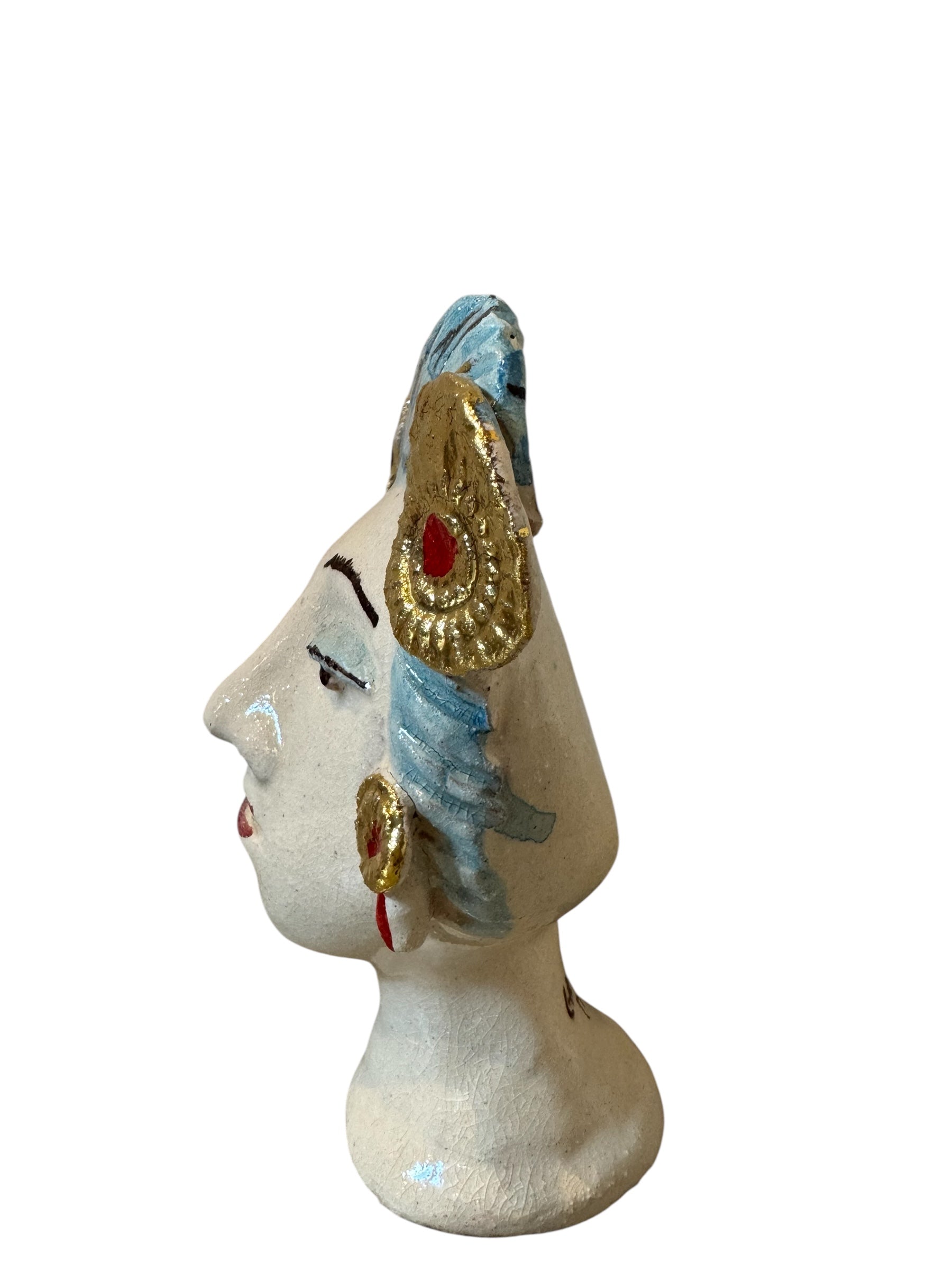 Testine By Dominico Pinto, Dominico Pinto, Ceramic, Contemporary, Grottagile Ceramic, Apulian, Woman, Sculpture, Head Sculpture, Table top, Teste Di Moro Interpretation, Sicilian Folklore, 