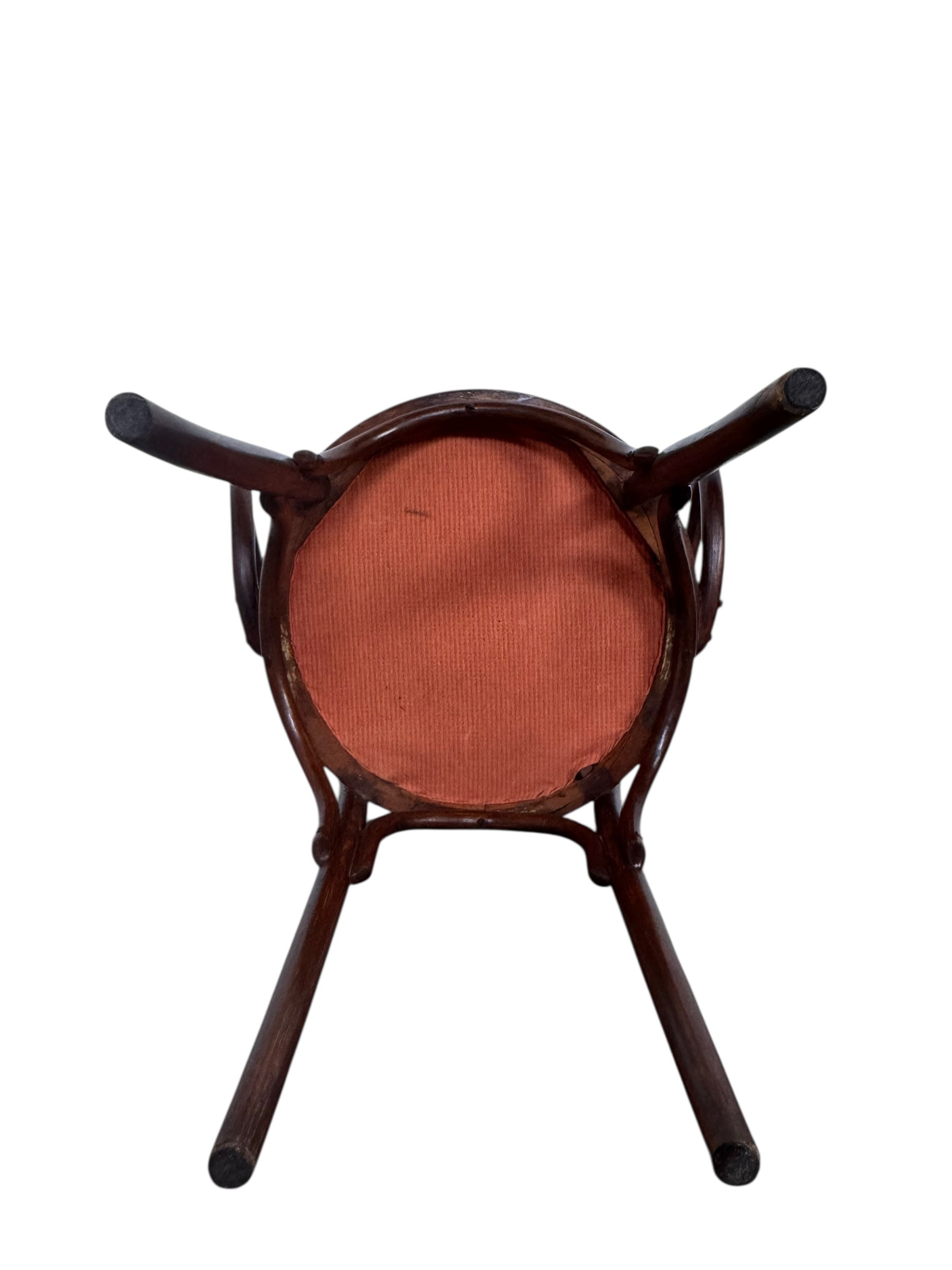 Bentwood & Upholstered chairs with looping arms, backrest rail and under-seat supports with steam-bending beechwood