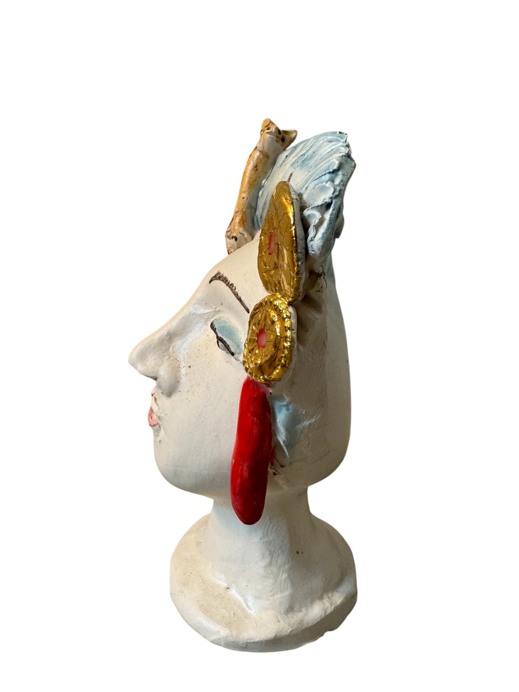 Testine By Dominico Pinto, Dominico Pinto, Ceramic, Contemporary, Grottagile Ceramic, Apulian, Woman, Sculpture, Head Sculpture, Table top, Teste Di Moro Interpretation, Sicilian Folklore, 