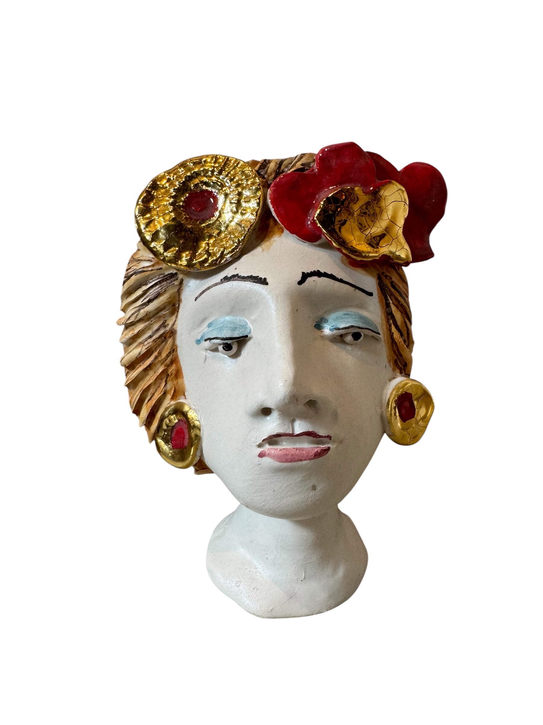 Testine By Dominico Pinto, Dominico Pinto, Ceramic, Contemporary, Grottagile Ceramic, Apulian, Woman, Sculpture, Head Sculpture, Table top