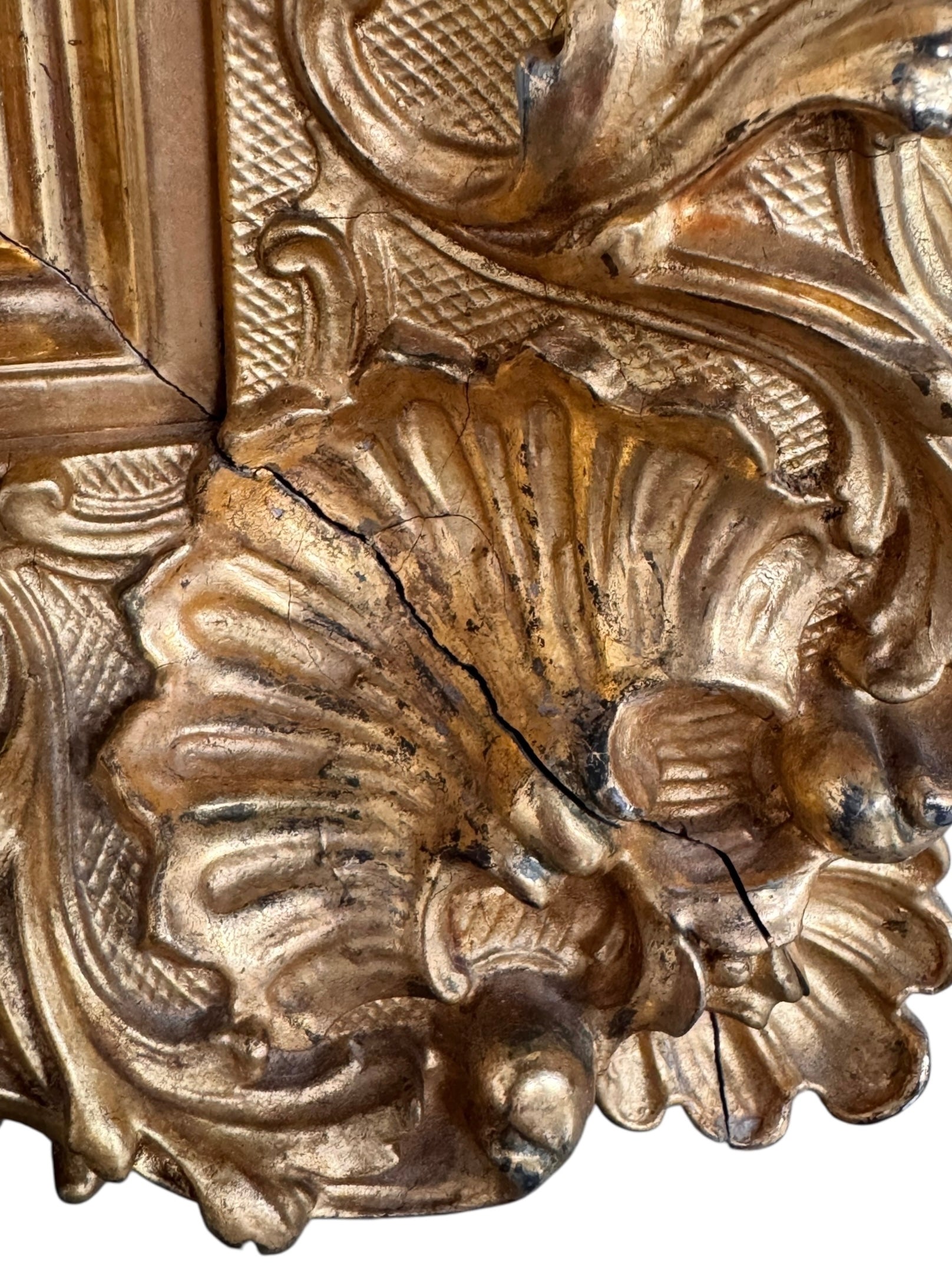 The artwork is a painting on porcelain plaque, titled "Chickens Foraging in a Barn Yard" by the American artist Paul E. Harney Jr. (1850-1915). It is housed in an ornate, gilt frame. The painting depicts a rural scene with several chickens on a grassy ground near a small structure with a thatched roof and a white picket fence in the background