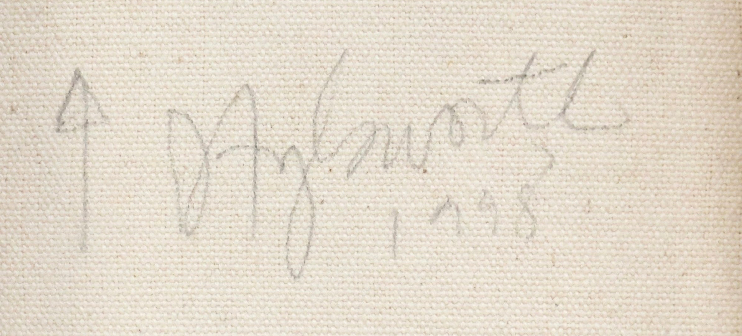 David Alysworth ‘Interfering Friends May Frown’ abstract oil painting in a brightly colored, abstract acrylic painting on canvas by depicting a landscape using thick, bold strokes of light blue, pink, orange, green, black, and brown a black wooden lacquered frame