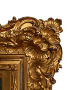 The artwork is a painting on porcelain plaque, titled "Chickens Foraging in a Barn Yard" by the American artist Paul E. Harney Jr. (1850-1915). It is housed in an ornate, gilt frame. The painting depicts a rural scene with several chickens on a grassy ground near a small structure with a thatched roof and a white picket fence in the background