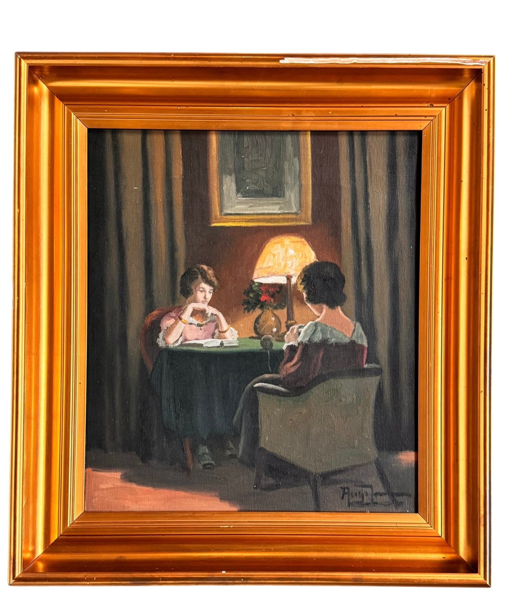 Gold Framed Oil on Canvas - Ladies of Leisure, Gold Frame, Oil Paint, Ladies of Leisure, Portrait, Canvas, Aage Jessen