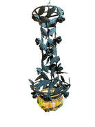 Toleware Lighting Fixtures, Chandelier, Vine shape, glass floral accents, metal, multicolored frosted glass, tole light