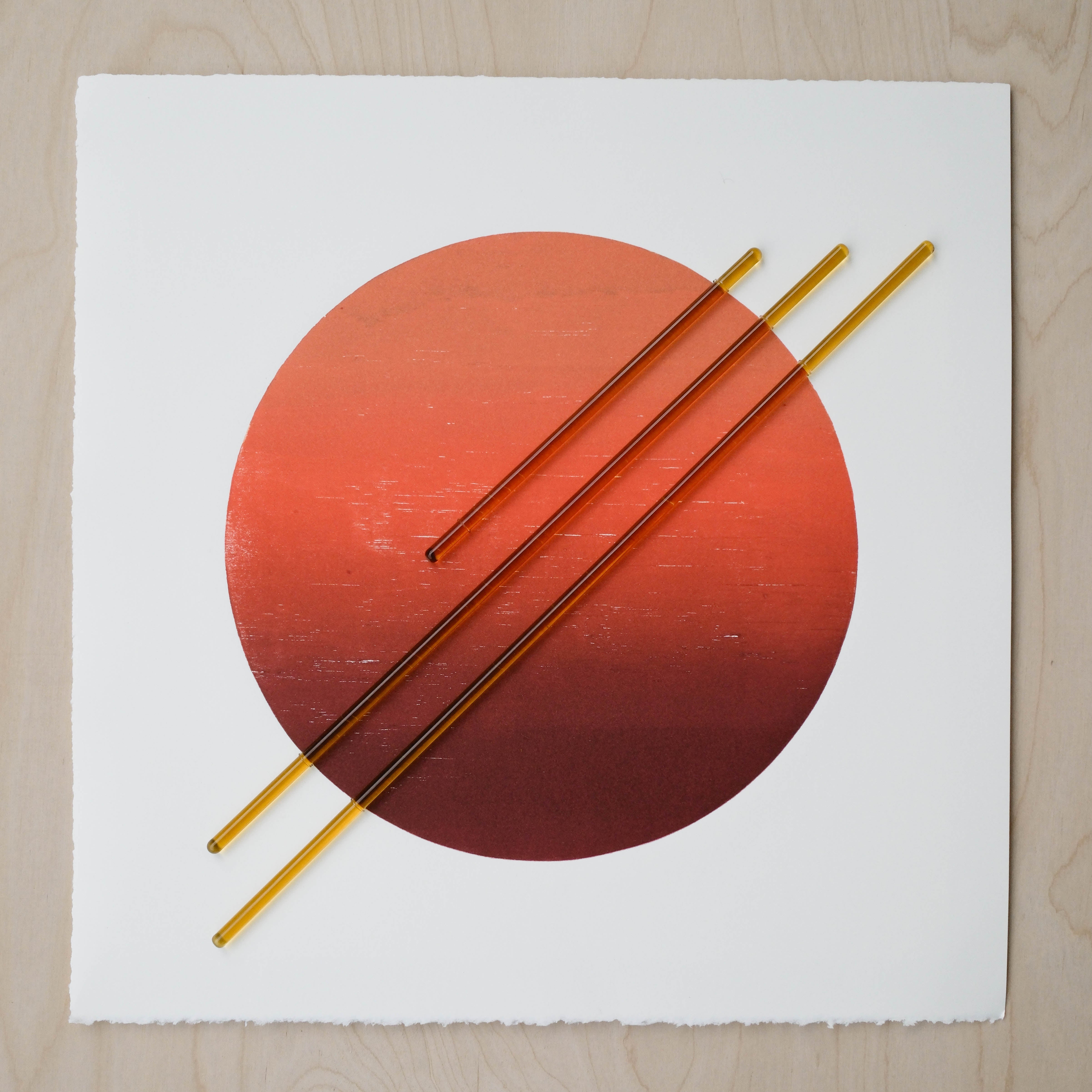wall art

Orange

Mixed media

Glass

Genevieve Chiu-Schaepe

Contemporary

Art

"Orbital VI" Print by Genevieve Chiu-Schaepe

Woodblock relief print on Stonehenge paper

Woodblock relief print

woodblock

Stonehenge paper

flameworked borosilicate glass