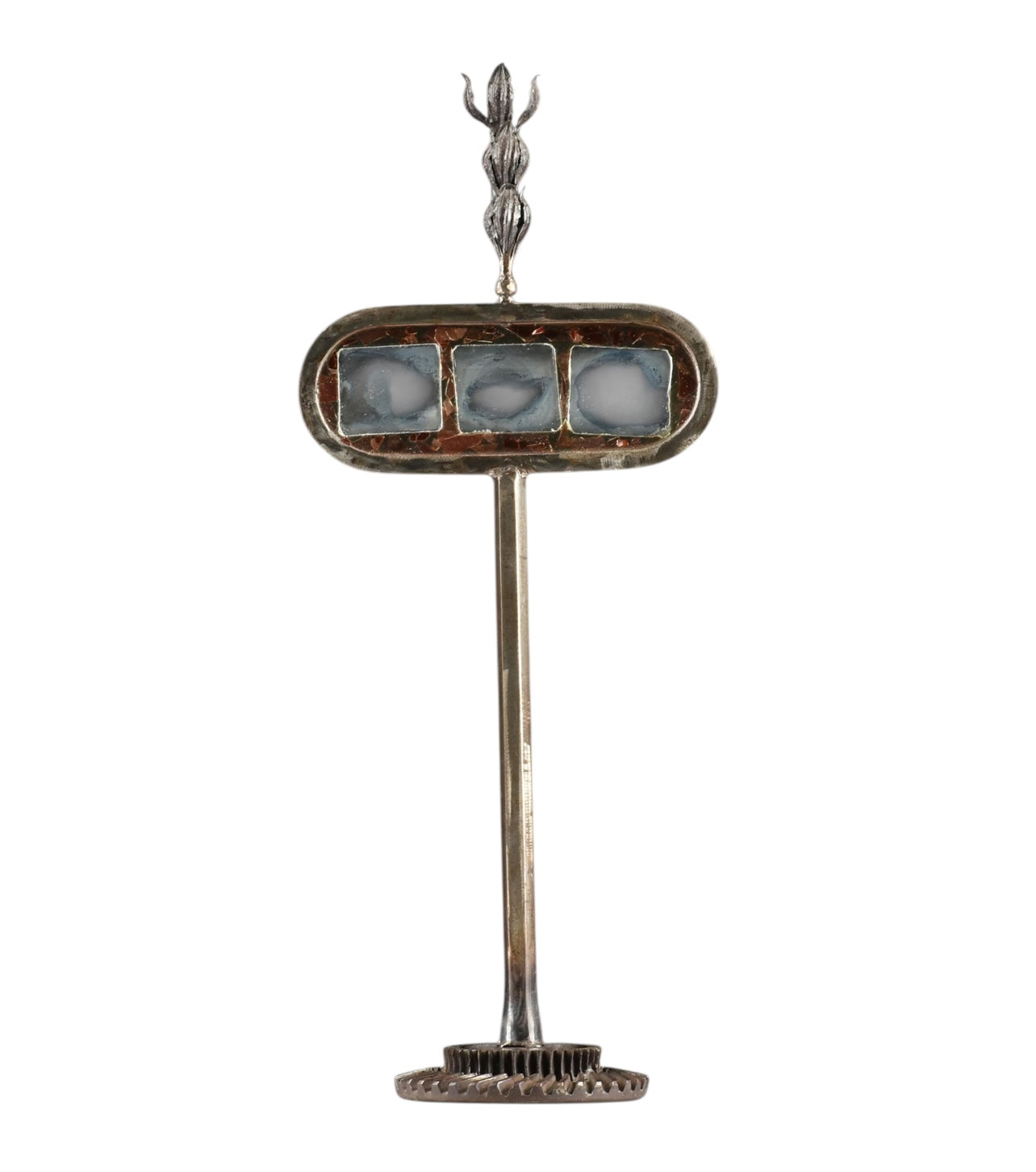 Steel
Glass
Sculpture
Magiscope
Metal
Steel and Glass Magiscope Attributed to Feliciano Bejar (Mexican/American 1920-2007)
Fused Glass
Abstract
Art
Gear
Assembled
Vintage
Modern
Design
Mexican-American
Industrial
Organic
Surreal
Viewing Panel
Stem
Base
Leaves
Floral



