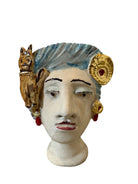 Testine By Dominico Pinto, Dominico Pinto, Ceramic, Contemporary, Grottagile Ceramic, Apulian, Woman, Sculpture, Head Sculpture, Table top, Teste Di Moro Interpretation, Sicilian Folklore, 