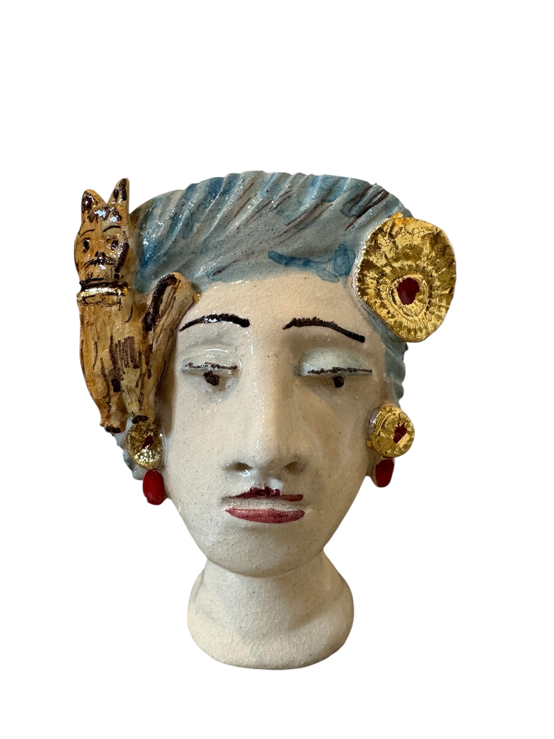 Testine By Dominico Pinto, Dominico Pinto, Ceramic, Contemporary, Grottagile Ceramic, Apulian, Woman, Sculpture, Head Sculpture, Table top, Teste Di Moro Interpretation, Sicilian Folklore, 