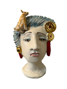Testine By Dominico Pinto, Dominico Pinto, Ceramic, Contemporary, Grottagile Ceramic, Apulian, Woman, Sculpture, Head Sculpture, Table top, Teste Di Moro Interpretation, Sicilian Folklore, 