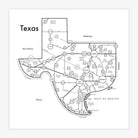 Map of Texas in the shape of the state with labeled counties on a white background